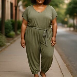 Gap Softspun Army Green Short Sleeve Belted Stretch Knit Romper Jumpsuit XXL 2XL